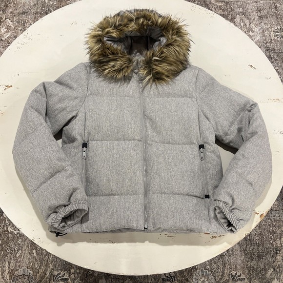 Gap Puffer Jacket Women Large Gray Long Sleeve Full Zip Down Winter Wool Cotton - Picture 12 of 16